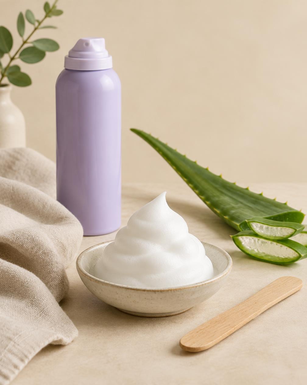 Mousse épilatoire dans une coupelle avec spatule